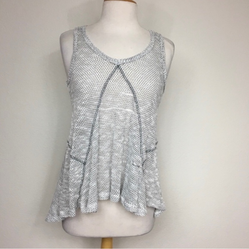 Anthropologie Y2K On The Road White Gray Knit Semi Sheer Tunic Tank Top Size XS